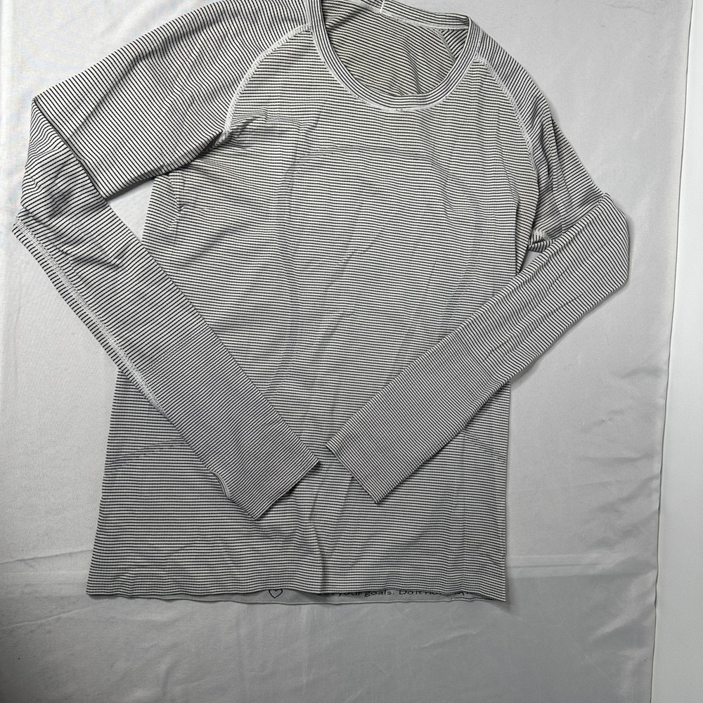 lululemon Swiftly Tech Long Sleeve Striped Top Thumbholes Gray Black